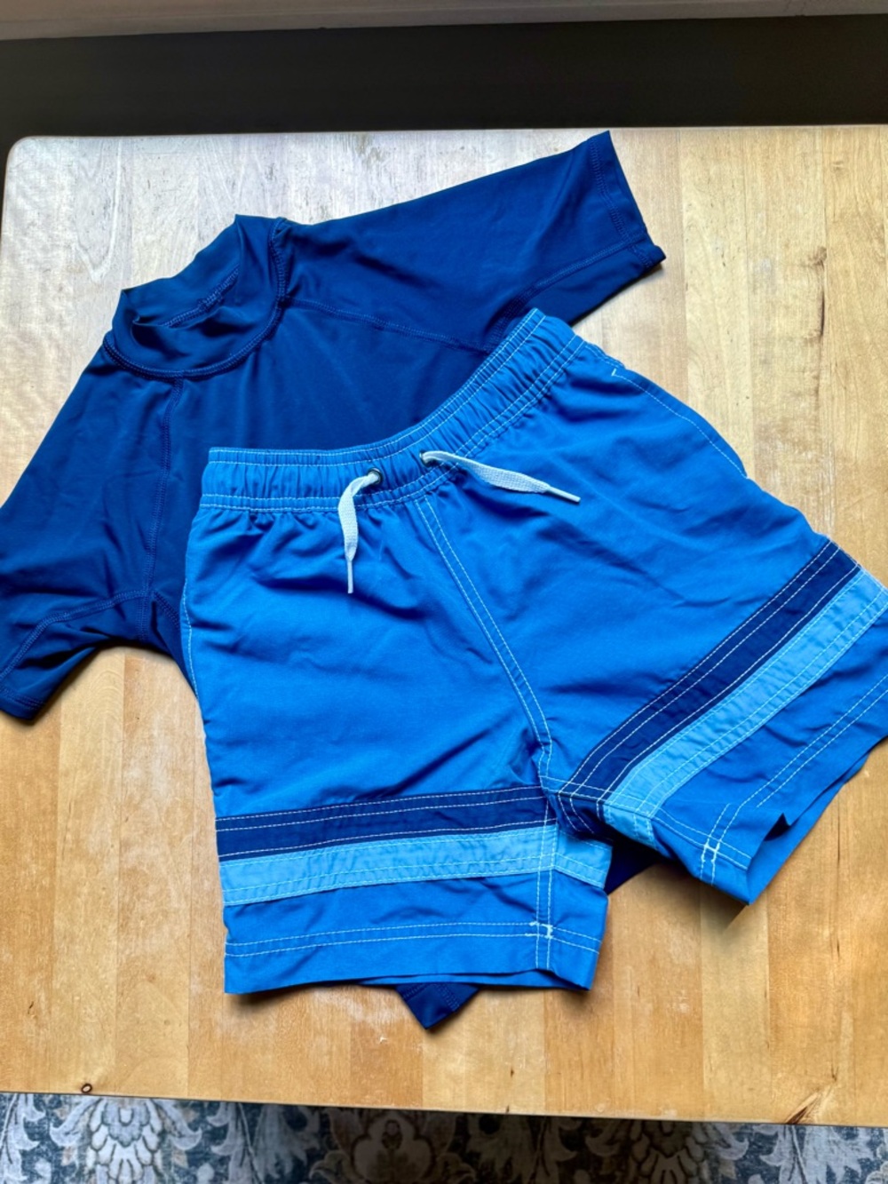 Hanna Andersson Blue Kids Swim Shorts with Lands End Rash Guard